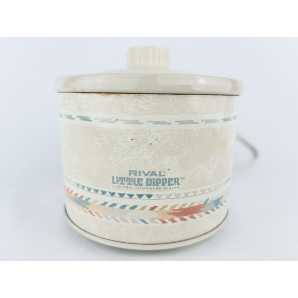 Vintage Rival Little Dipper Mini Crock Pot 3204 Southwest Design w Lid, Tested